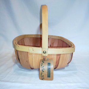 NWT Square Natural Chip Wood Basket with Bale Handle